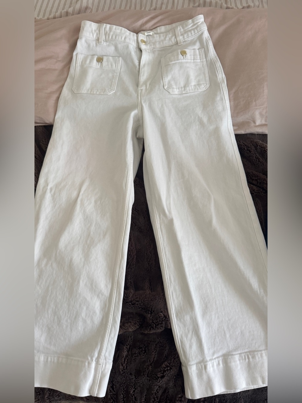 H&M White Wide-Leg Patch Pocket Jeans